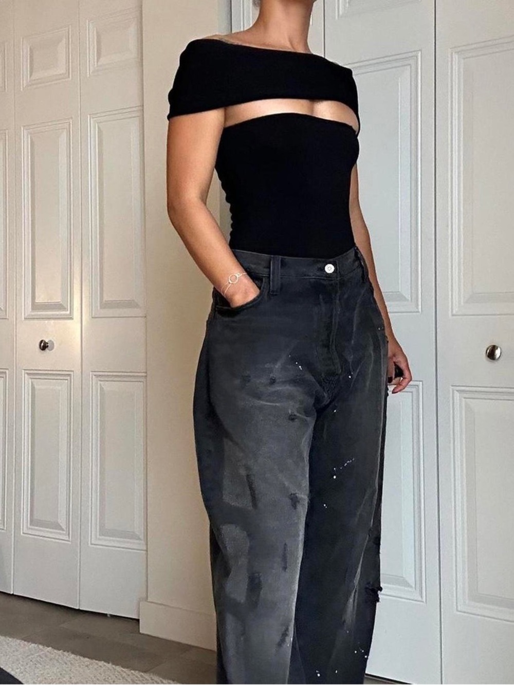 Toteme Black Off-Shoulder Cutout Top